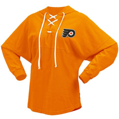 NHL Philadelphia Flyers Fanatics Women's Jersey Lace-Up V-Neck Long Sleeve Hoodie T-Shirt - Orange
