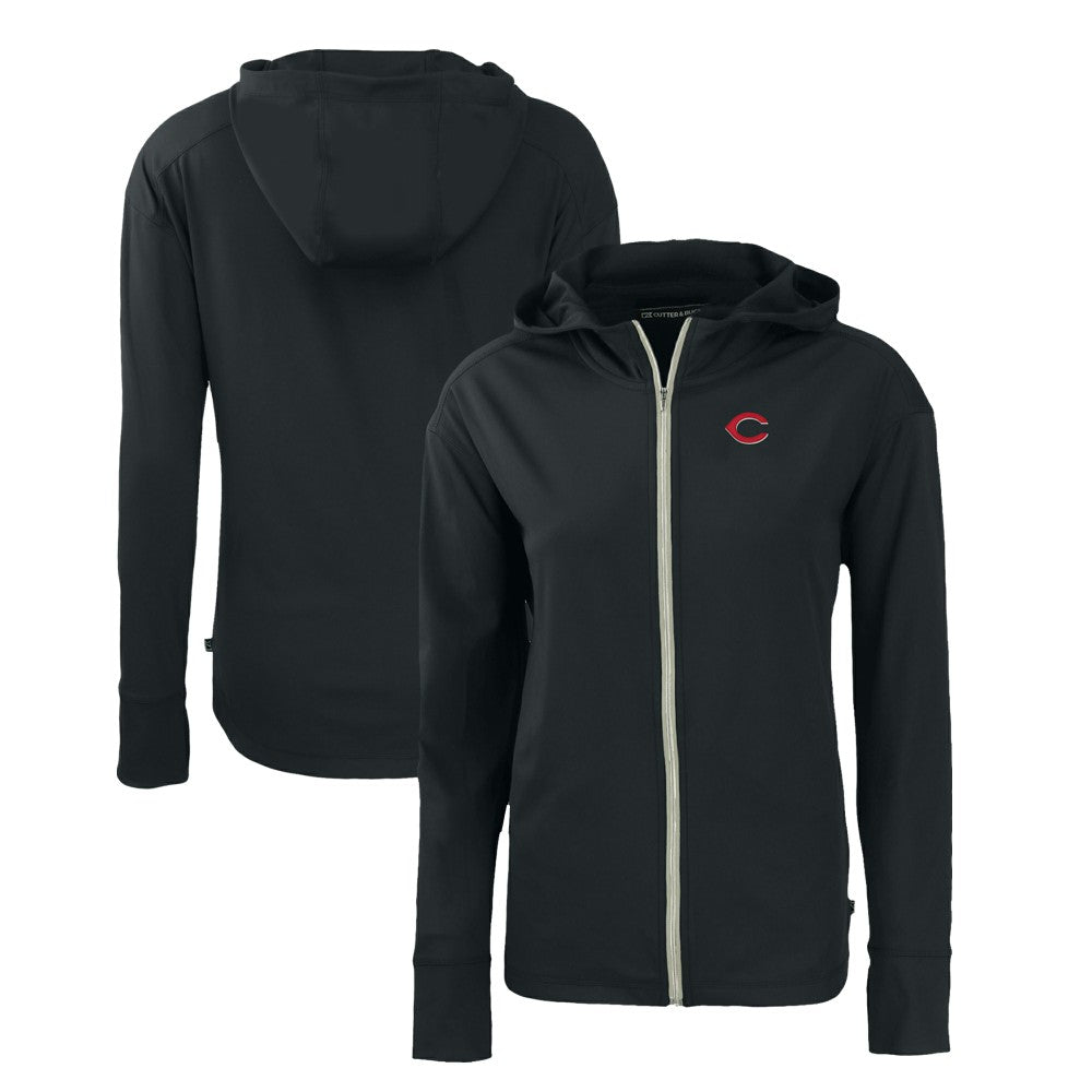 Cincinnati Reds Cutter & Buck Women's Daybreak Eco Recycled Full-Zip Hoodie - Black Hoodies
