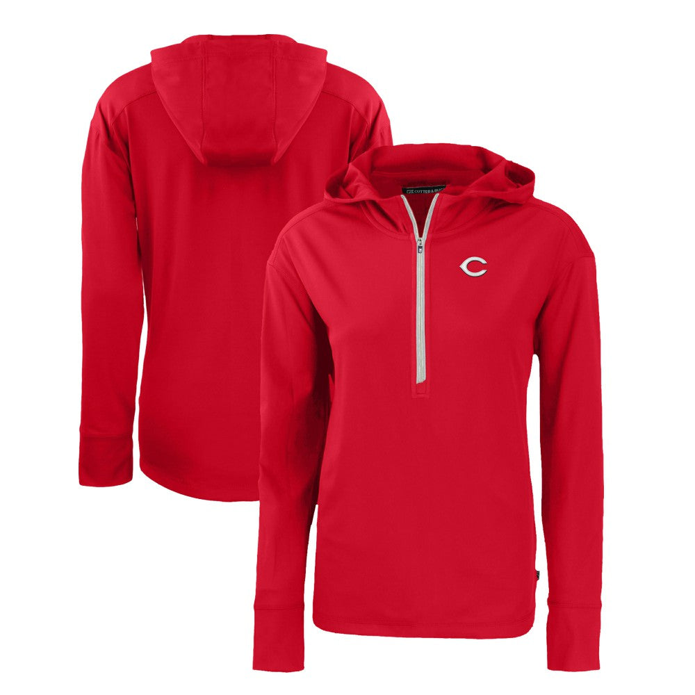 Cincinnati Reds Cutter & Buck Women's Daybreak Eco Recycled Half-Zip Hoodie - Red Hoodies