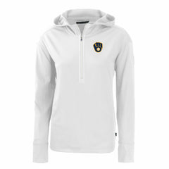 Milwaukee Brewers Cutter & Buck Women's Daybreak Eco Recycled Half-Zip Hoodie - White Hoodies