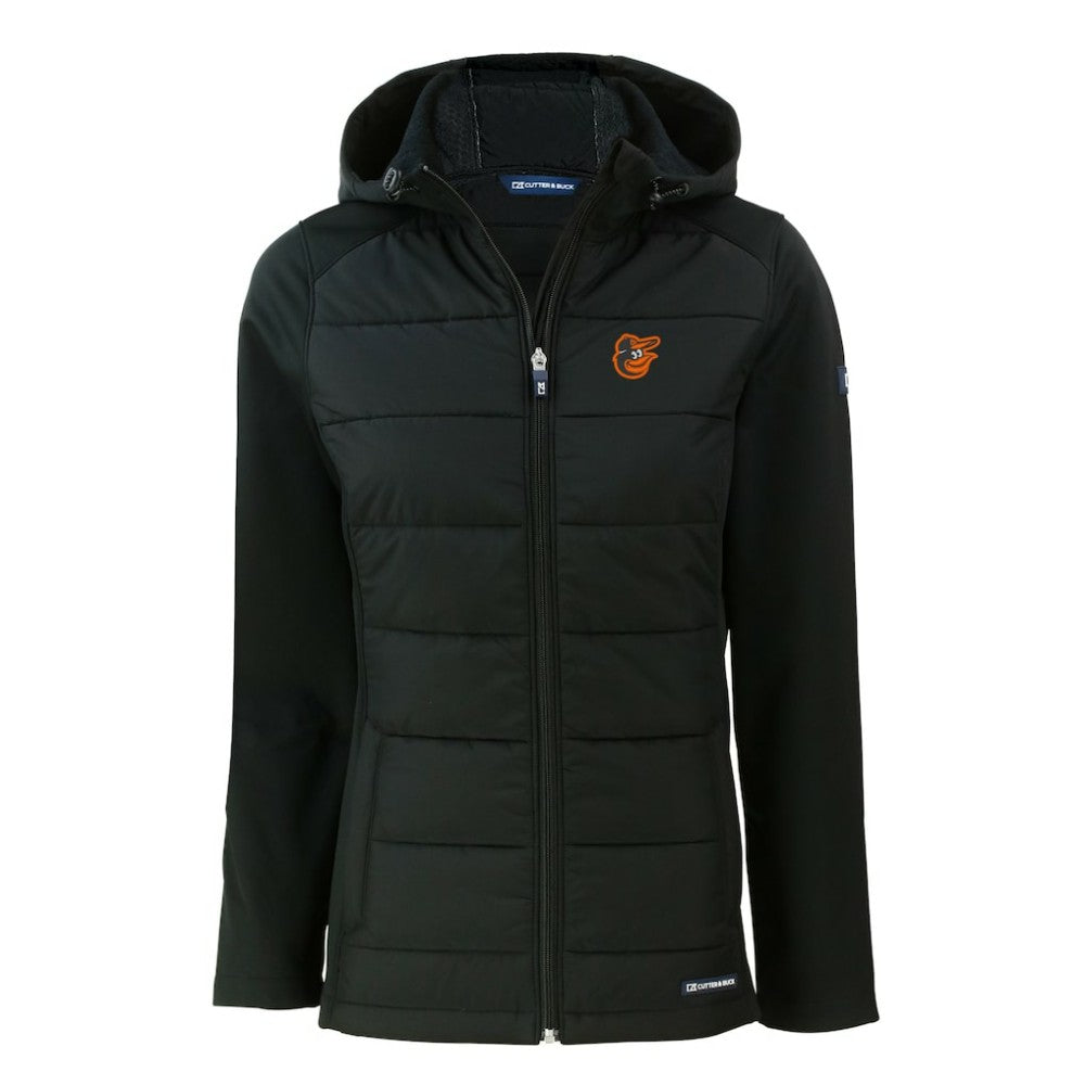 Baltimore Orioles Cutter & Buck Women's Evoke Hybrid Eco Softshell Recycled Full-Zip Hoodie Jacket - Black Jackets