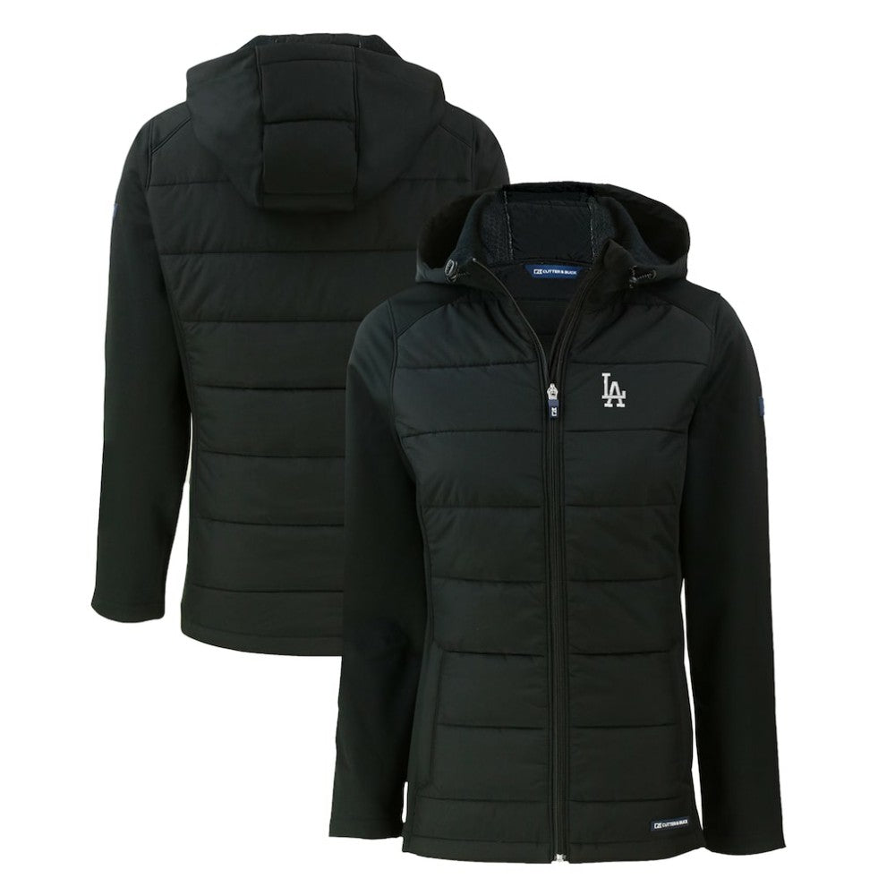 Los Angeles Dodgers Cutter & Buck Women's Evoke Hybrid Eco Softshell Recycled Full-Zip Hoodie Jacket - Black Jackets