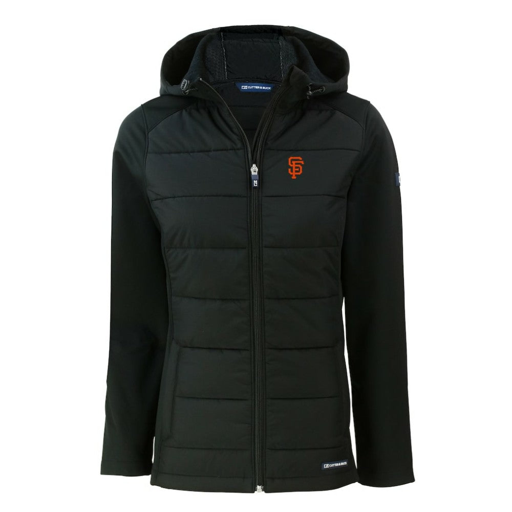 San Francisco Giants Cutter & Buck Women's Evoke Hybrid Eco Softshell Recycled Full-Zip Hoodie Jacket - Black Jackets