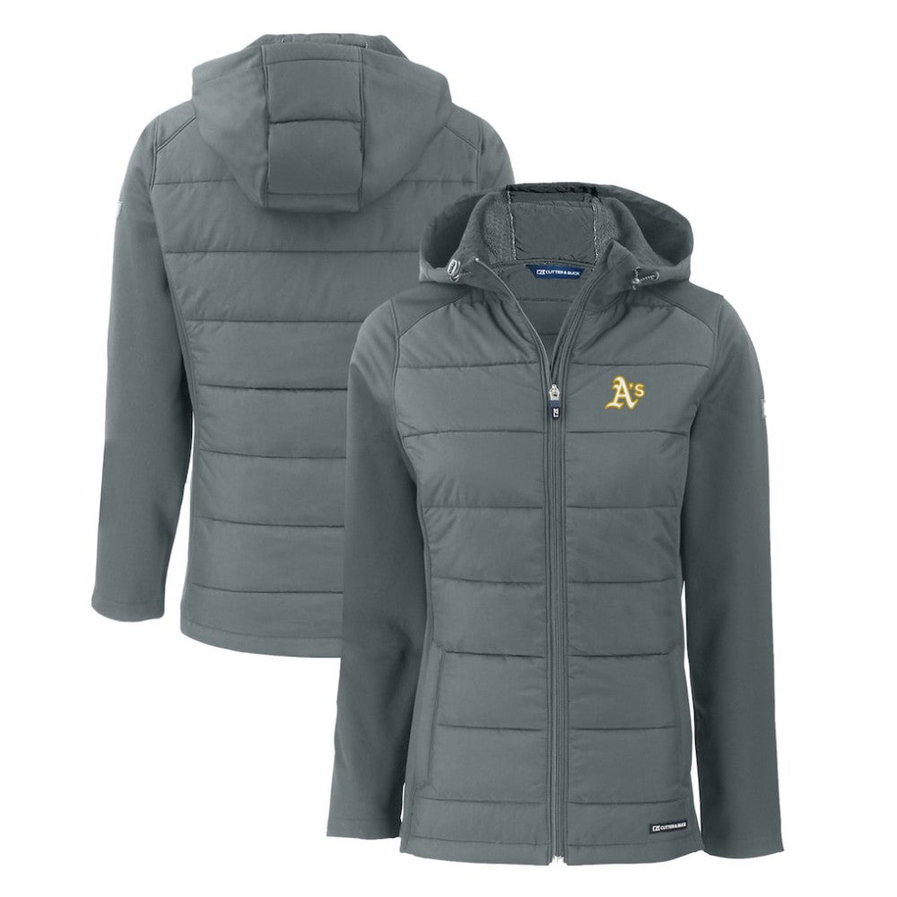 Athletics Cutter & Buck Women's Evoke Hybrid Eco Softshell Recycled Full-Zip Hoodie Jacket - Steel Jackets