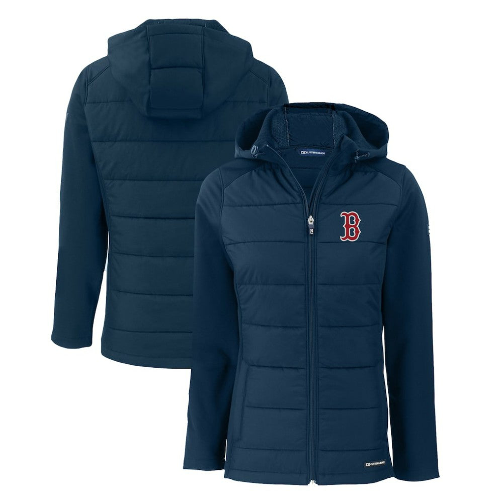 Boston Red Sox Cutter & Buck Women's Evoke Hybrid Eco Softshell Recycled Full-Zip Hoodie Jacket - Navy Jackets