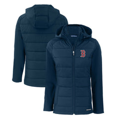 Boston Red Sox Cutter & Buck Women's Evoke Hybrid Eco Softshell Recycled Full-Zip Hoodie Jacket - Navy Jackets