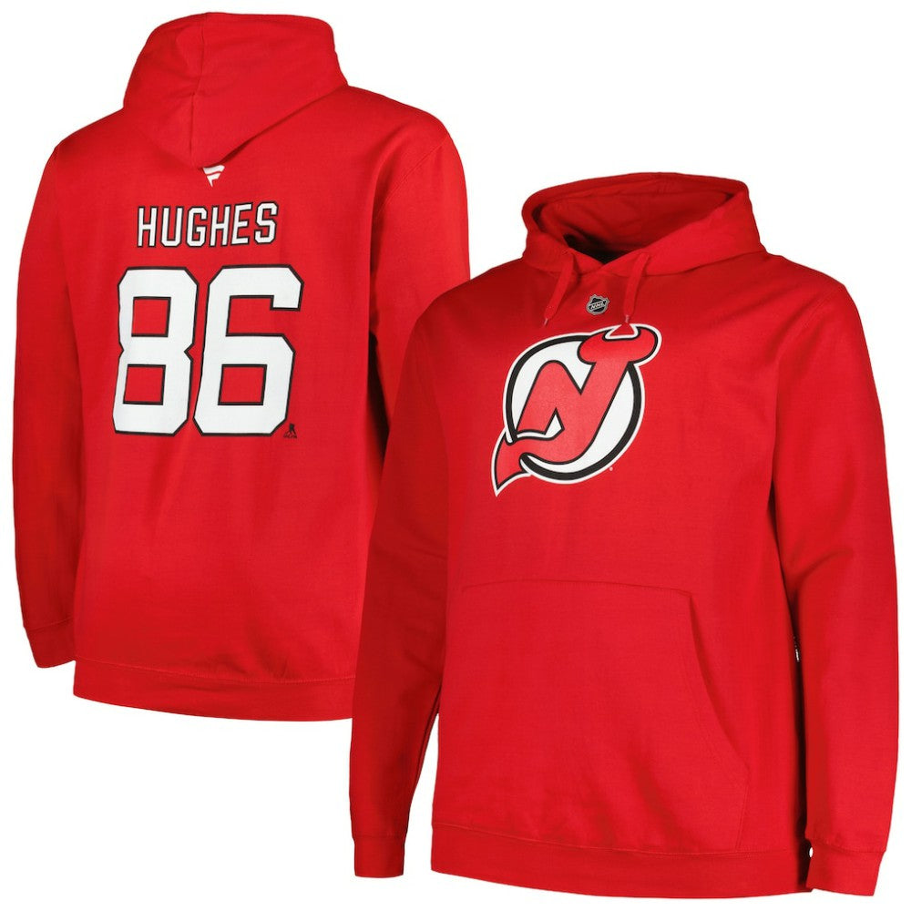 NHL Jack Hughes New Jersey Devils Profile Big & Tall Name & Number Pullover Hoodie - Red