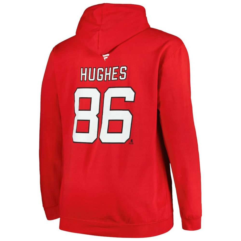 NHL Jack Hughes New Jersey Devils Profile Big & Tall Name & Number Pullover Hoodie - Red