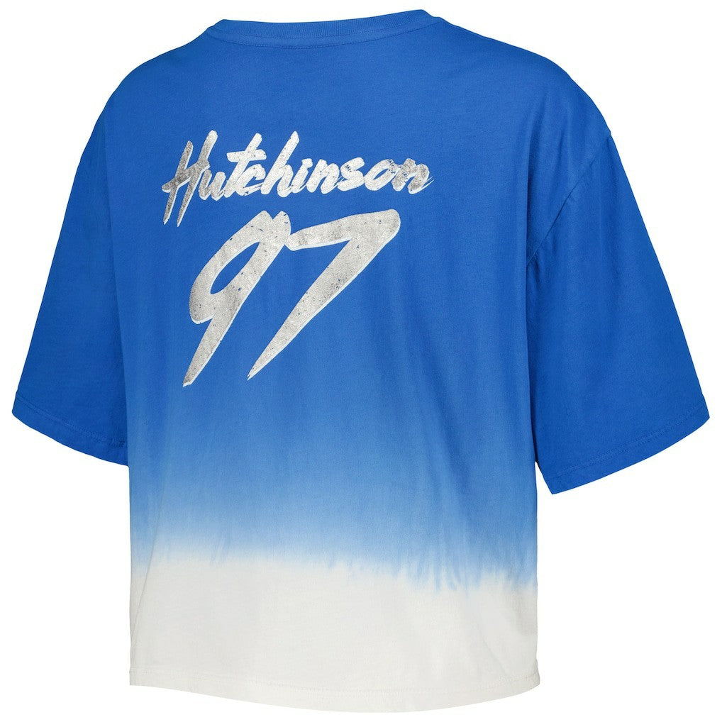 Aidan Hutchinson Detroit Lions Majestic Threads Women's Dip-Dye Player Name & Number Crop Top Blue/White