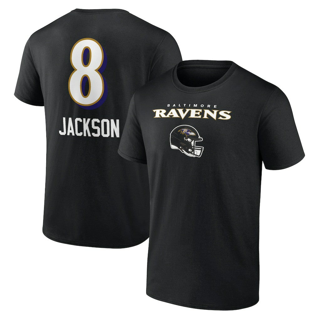 Lamar Jackson Baltimore Ravens Team Wordmark Name & Number T-Shirt Black