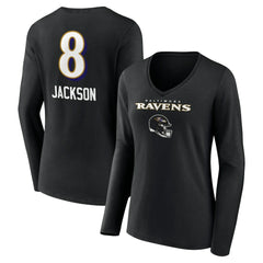 Lamar Jackson Baltimore Ravens Women's Team Wordmark Long Sleeve V-Neck T-Shirt Black