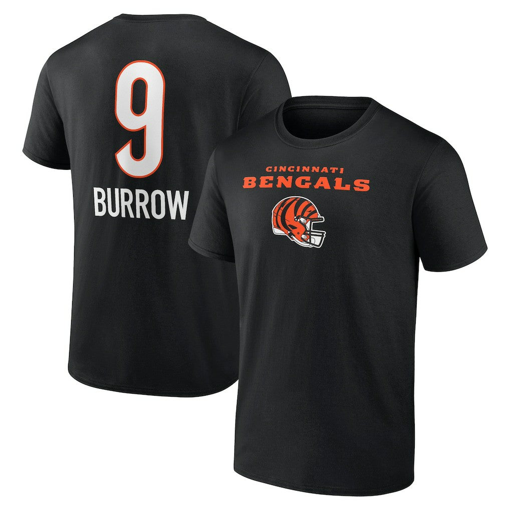 Joe Burrow Cincinnati Bengals Team Wordmark Name & Number T-Shirt Black