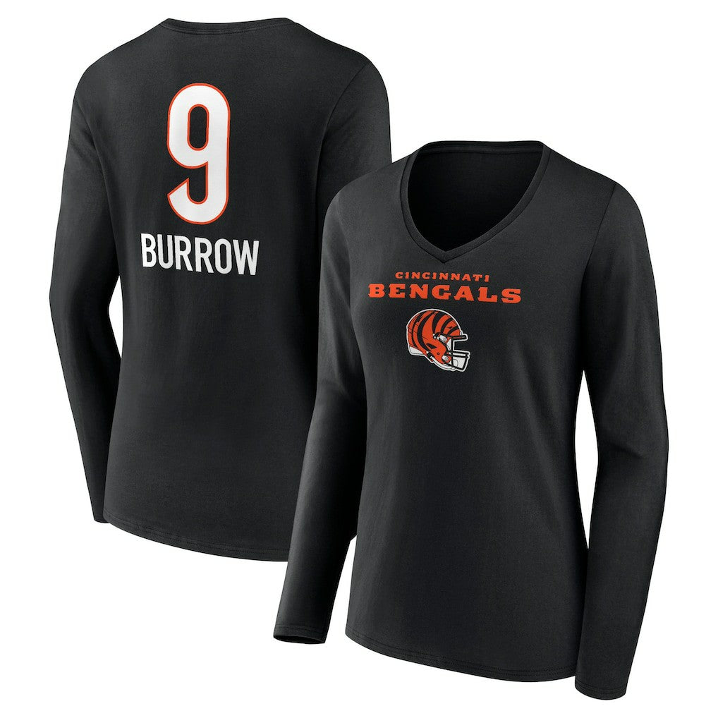 Joe Burrow Cincinnati Bengals Women's Team Wordmark Long Sleeve V-Neck T-Shirt Black