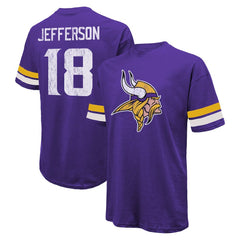 Justin Jefferson Minnesota Vikings Majestic Threads Name & Number Oversized Fit T-Shirt Purple