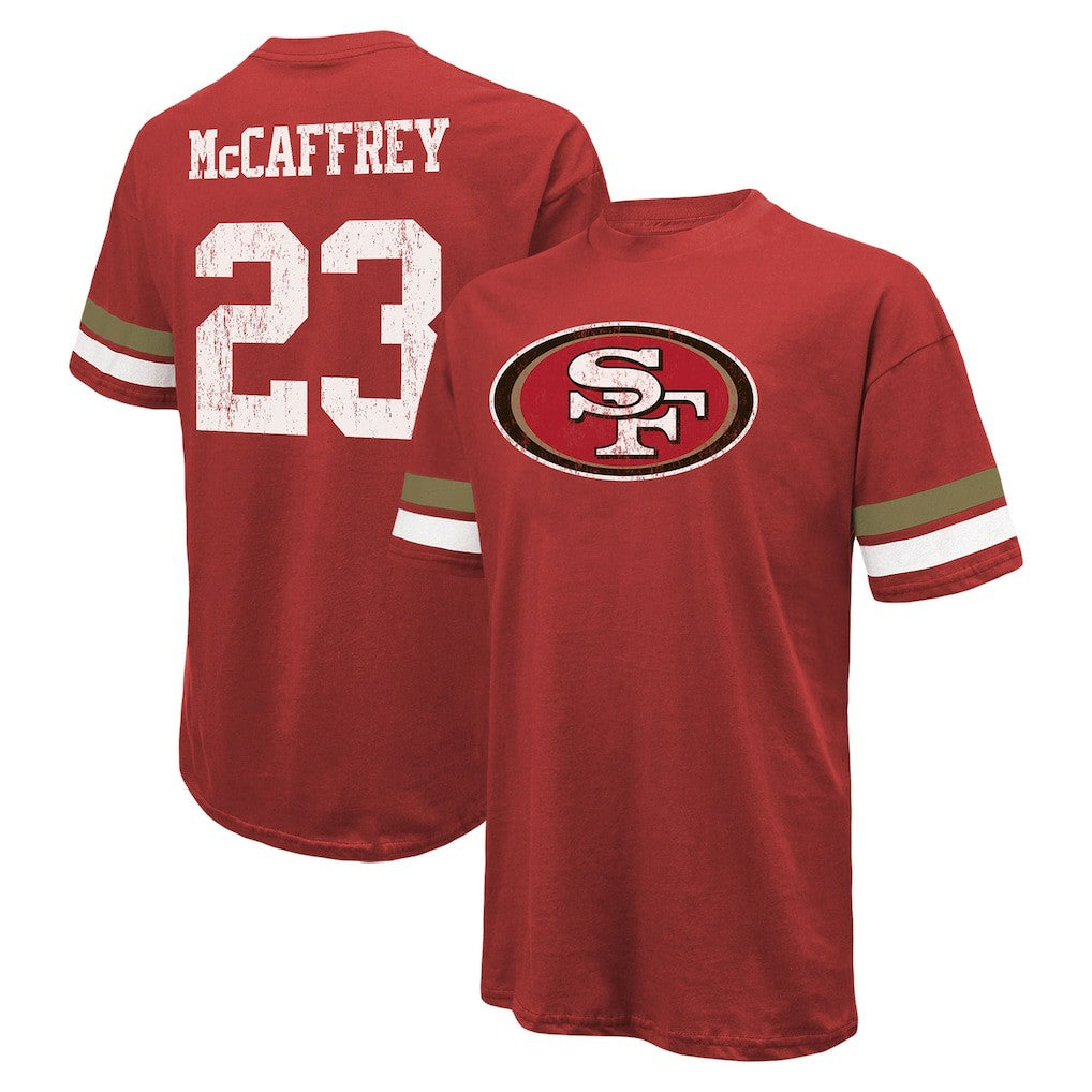 Christian McCaffrey San Francisco 49ers Majestic Threads Name & Number Oversized Fit T-Shirt Scarlet