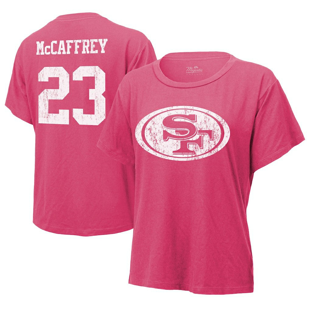 Christian McCaffrey San Francisco 49ers Majestic Threads Women's Name & Number T-Shirt Pink