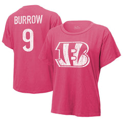 Joe Burrow Cincinnati Bengals Majestic Threads Women's Name & Number T-Shirt Pink