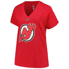 NHL Jack Hughes New Jersey Devils Fanatics Women's Plus Size Name & Number T-Shirt - Red
