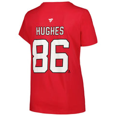 NHL Jack Hughes New Jersey Devils Fanatics Women's Plus Size Name & Number T-Shirt - Red