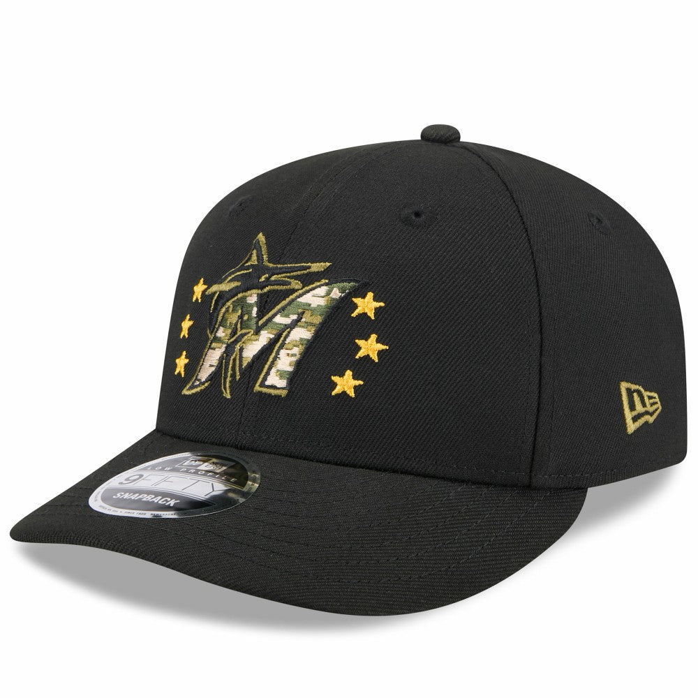 Miami Marlins New Era 2024 Armed Forces Day Low Profile 9FIFTY Snapback Hat - Black Hats