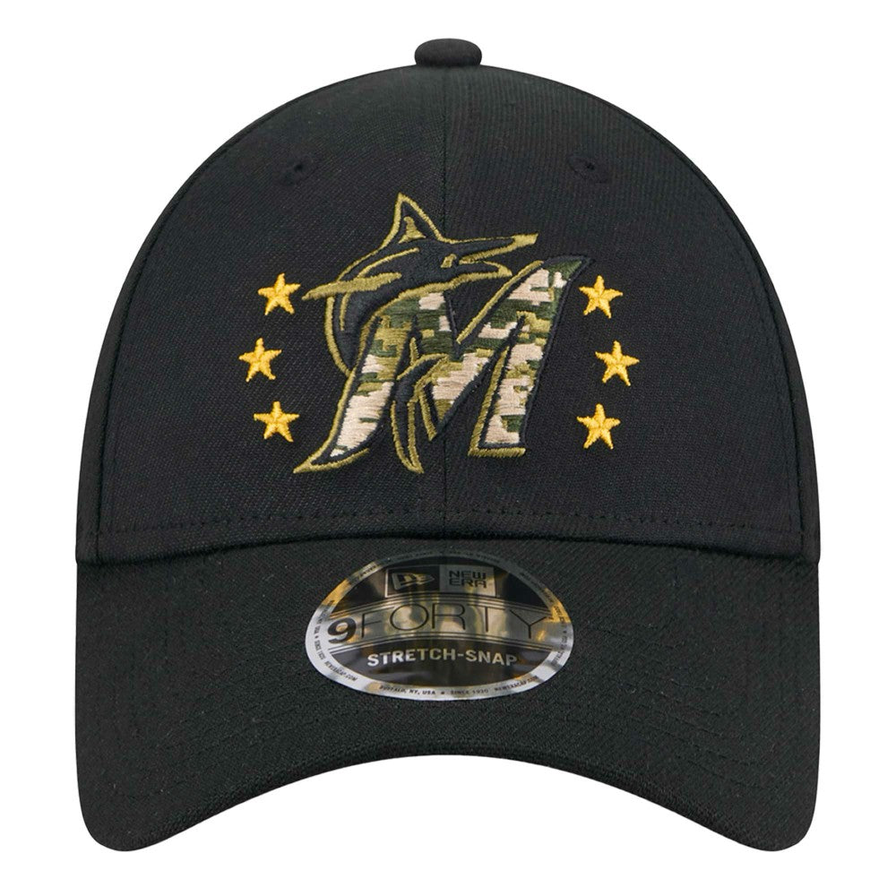 Miami Marlins New Era 2024 Armed Forces Day 9FORTY Adjustable Hat - Black Hats