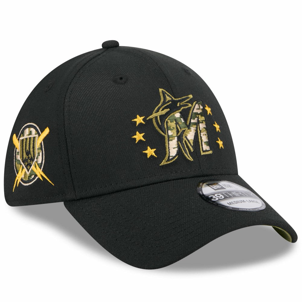 Miami Marlins New Era 2024 Armed Forces Day 39THIRTY Flex Hat - Black Hats