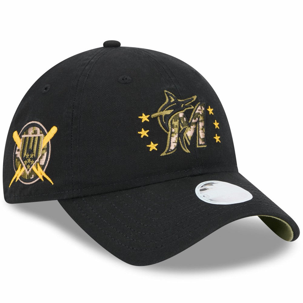 Miami Marlins New Era Women's 2024 Armed Forces Day 9TWENTY Adjustable Hat - Black Hats