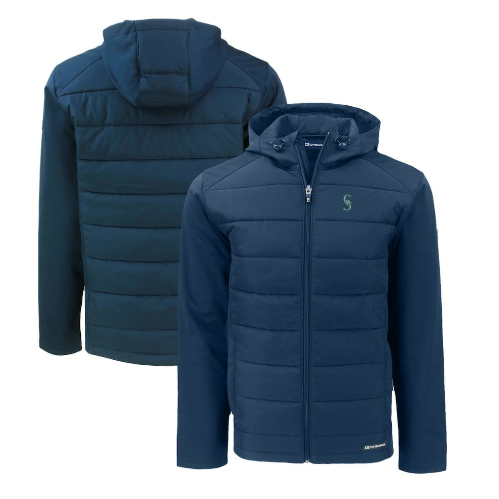 Seattle Mariners Cutter & Buck Big & Tall Evoke Hybrid Eco Softshell Recycled Full-Zip Hoodie - Navy Hoodies