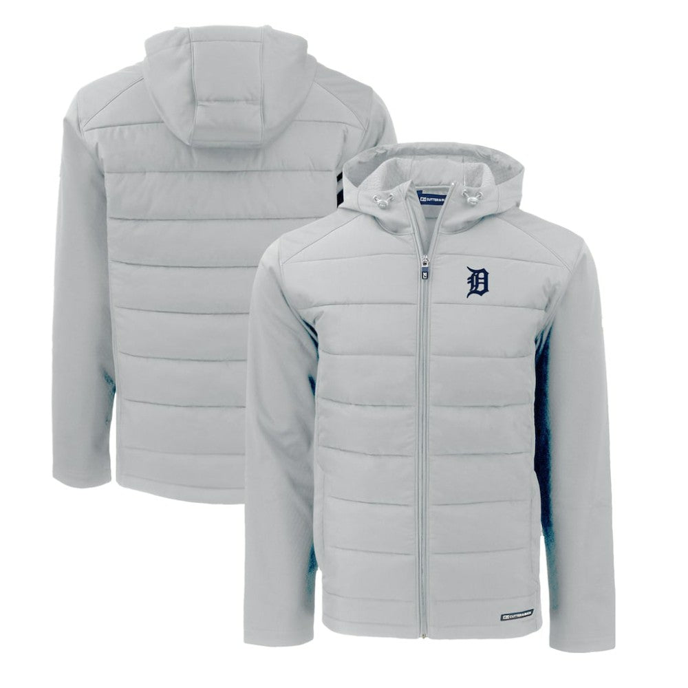 Detroit Tigers Cutter & Buck Evoke Hybrid Eco Softshell Recycled Full-Zip Hoodie - Gray Hoodies