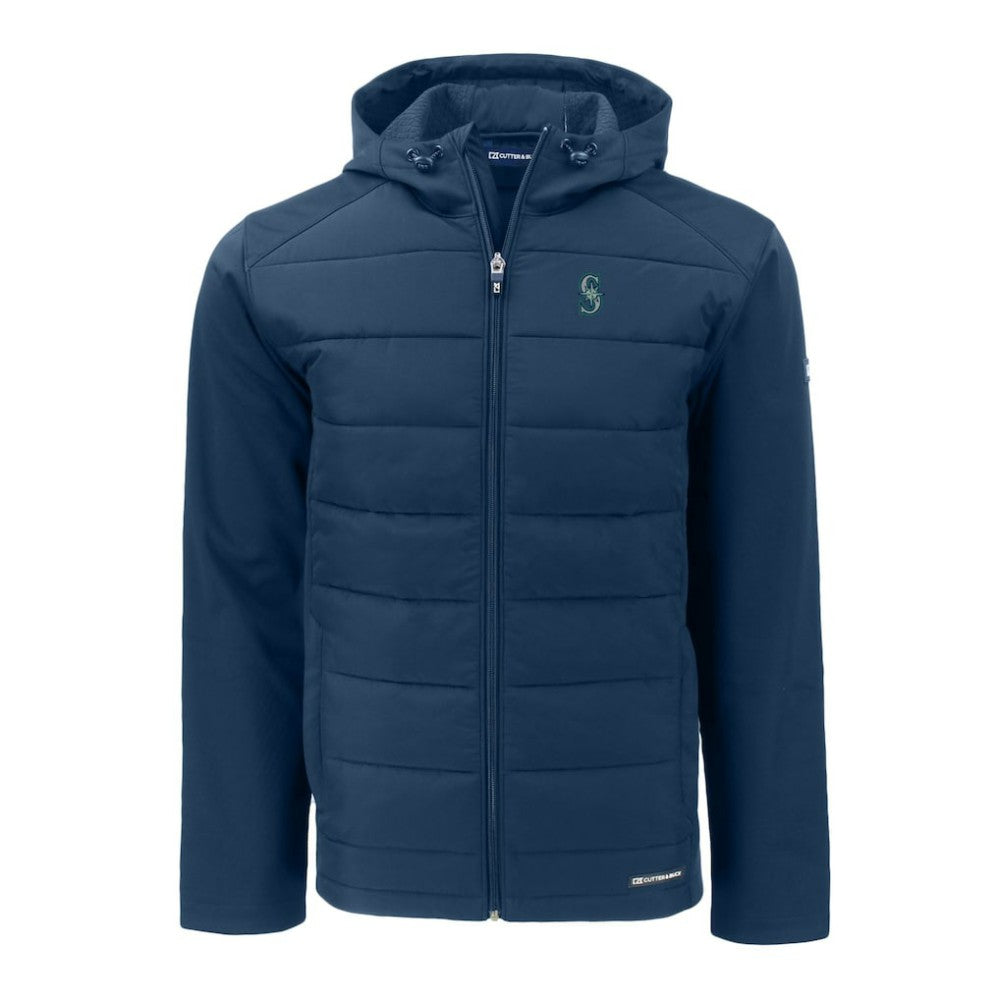 Seattle Mariners Cutter & Buck Evoke Hybrid Eco Softshell Recycled Full-Zip Hoodie - Navy Hoodies