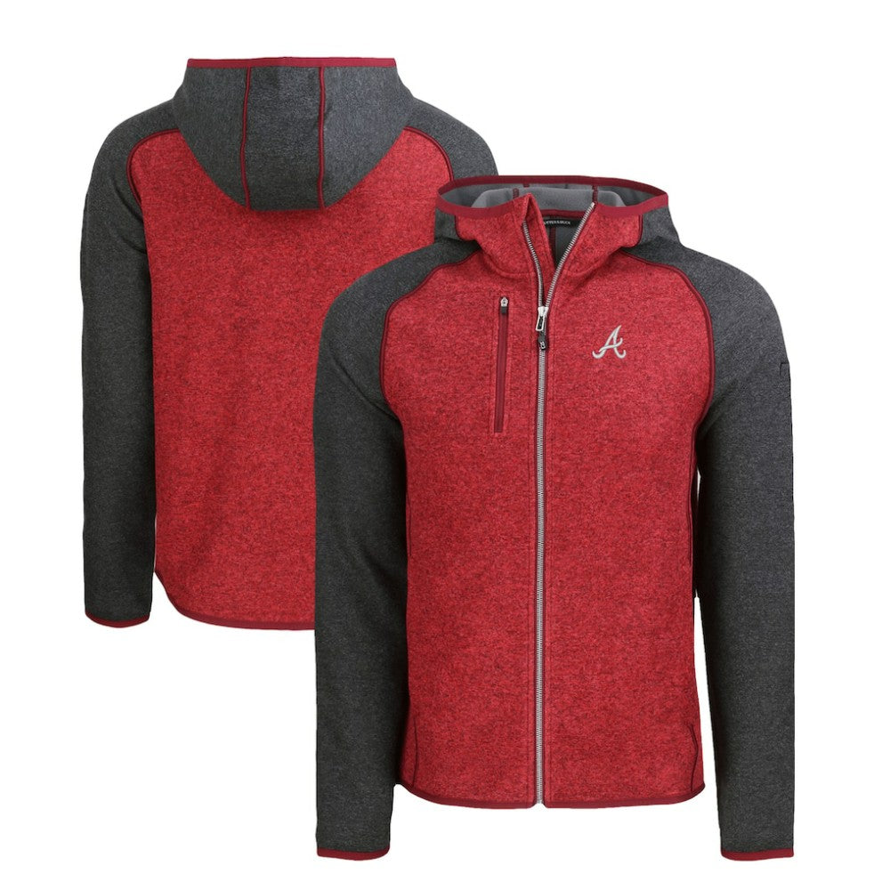 Atlanta Braves Cutter & Buck Mainsail Full-Zip Hooded Jacket - Heather Charcoal/Red Jackets