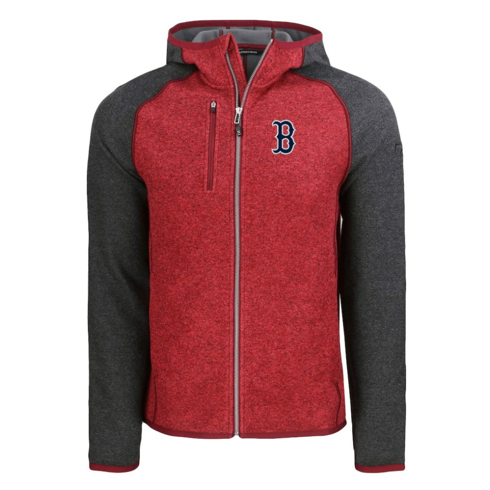 Boston Red Sox Cutter & Buck Mainsail Full-Zip Hooded Jacket - Heather Charcoal/Red Jackets