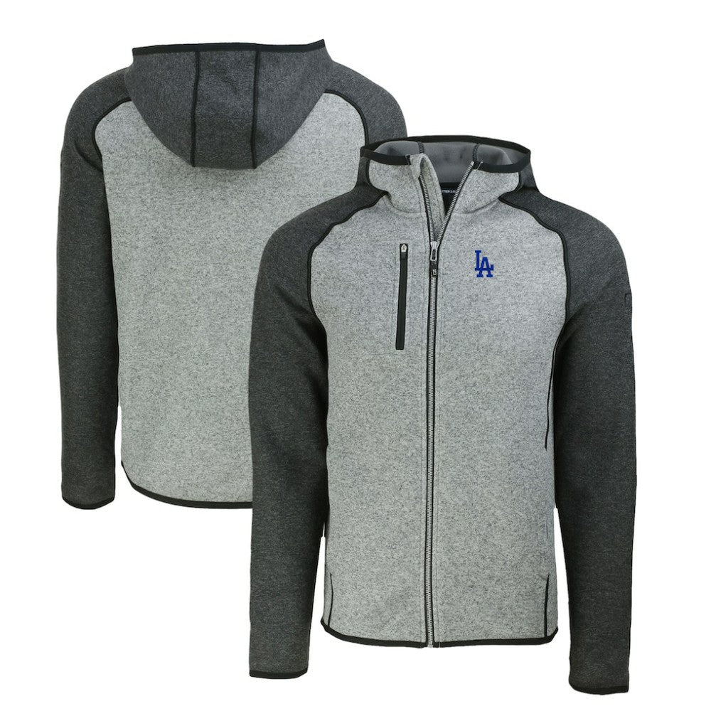 Los Angeles Dodgers Cutter & Buck Mainsail Full-Zip Hooded Jacket - Heather Charcoal/Heather Gray Jackets