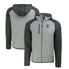 Miami Marlins Cutter & Buck Mainsail Full-Zip Hooded Jacket - Heather Charcoal/Heather Gray Jackets