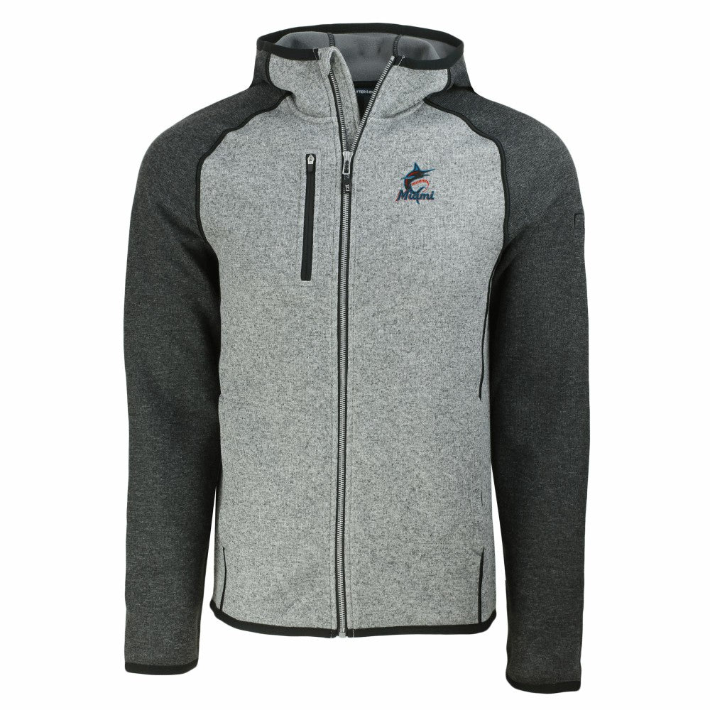 Miami Marlins Cutter & Buck Mainsail Full-Zip Hooded Jacket - Heather Charcoal/Heather Gray Jackets