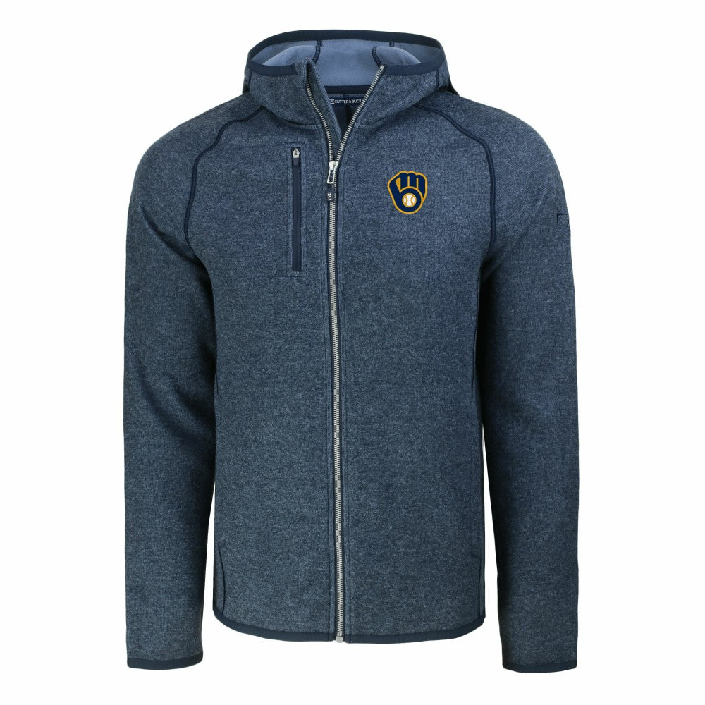 Milwaukee Brewers Cutter & Buck Mainsail Full-Zip Hooded Jacket - Heather Navy Jackets