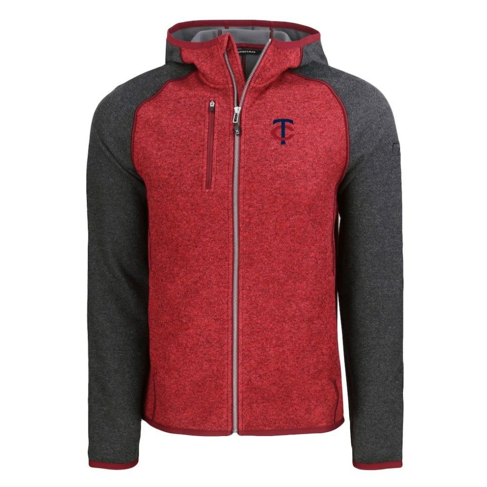 Minnesota Twins Cutter & Buck Mainsail Full-Zip Hooded Jacket - Heather Charcoal/Red Jackets