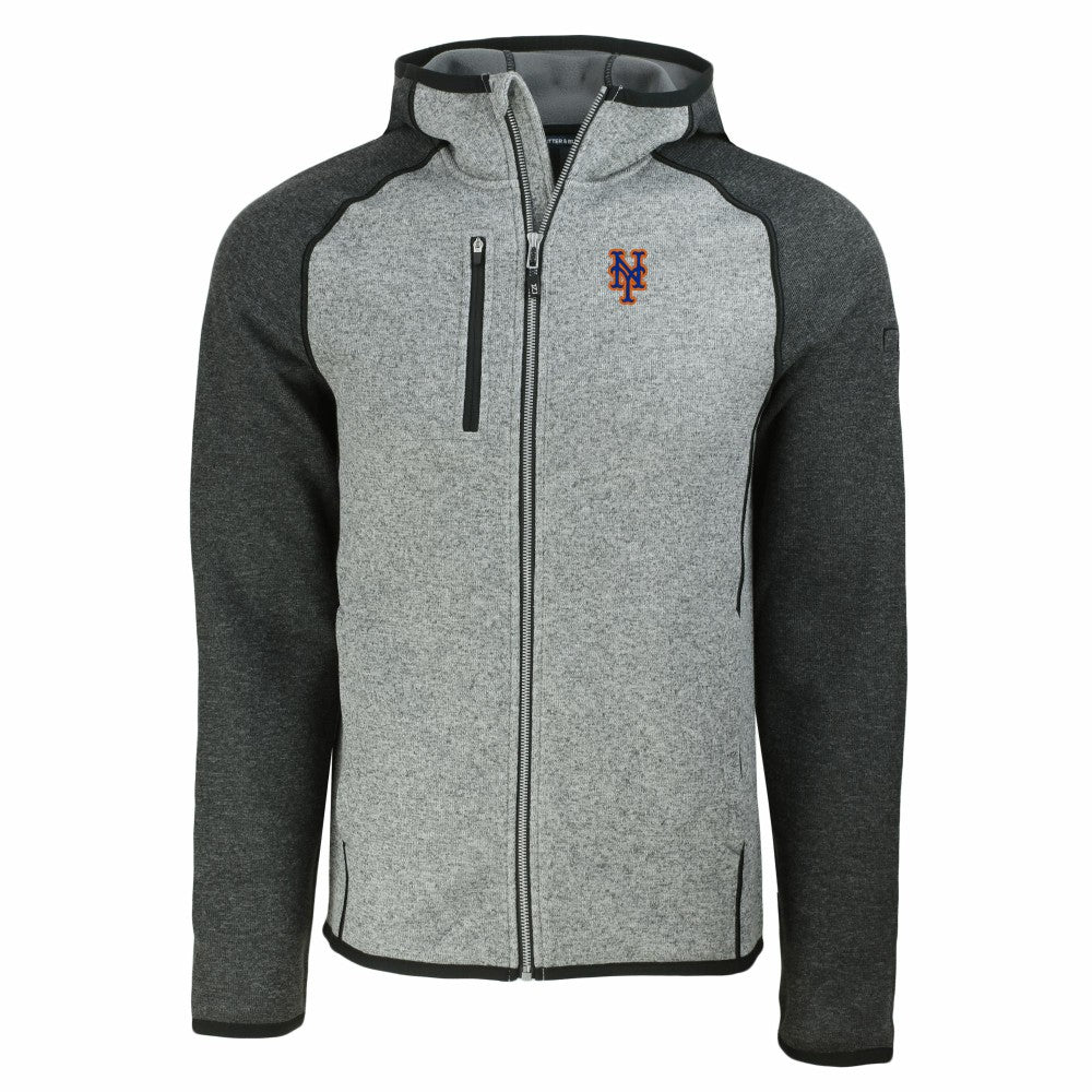 New York Mets Cutter & Buck Mainsail Full-Zip Hooded Jacket - Heather Charcoal/Heather Gray Jackets