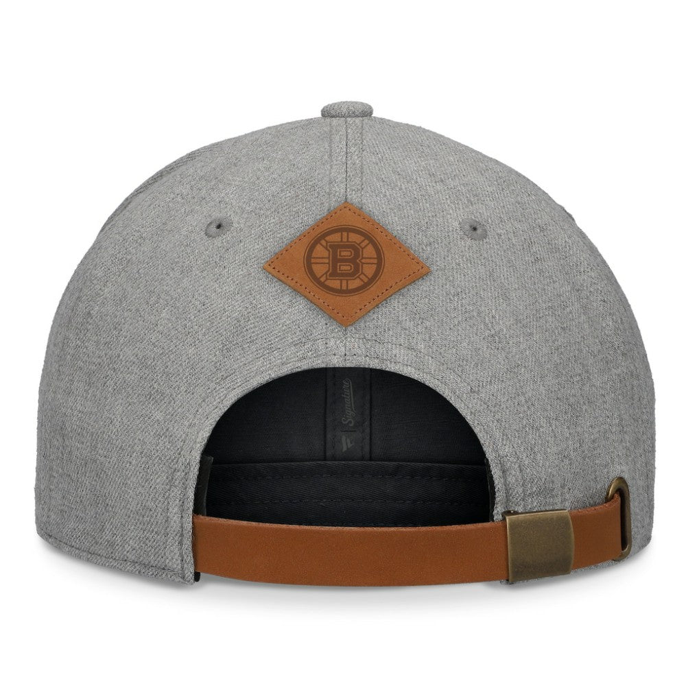 NHL Boston Bruins Fanatics Elements A-Frame Leather Strapback Hat - Heather Gray