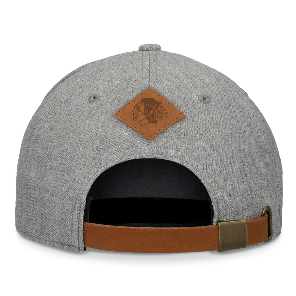 NHL Chicago Blackhawks Fanatics Elements A-Frame Leather Strapback Hat - Heather Gray