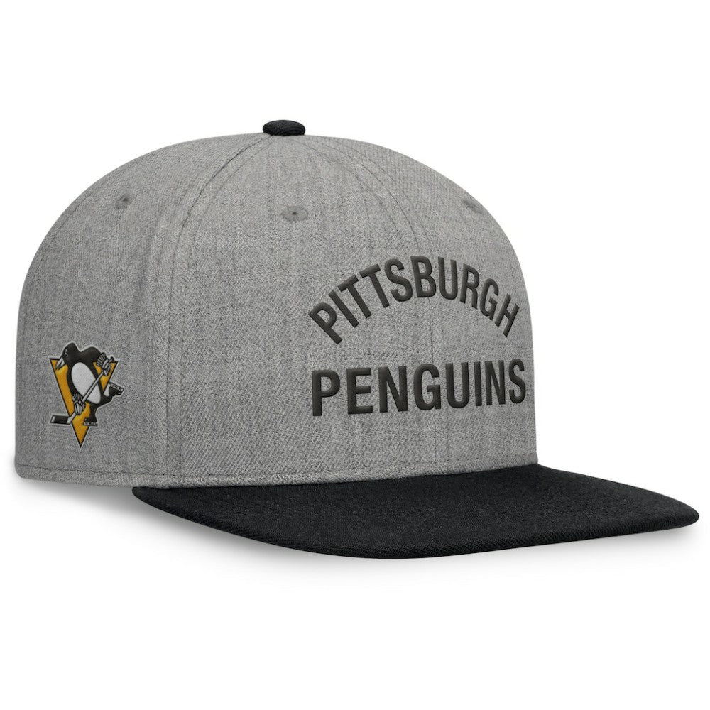 NHL Pittsburgh Penguins Fanatics Elements Flat Brim Leather Strapback Hat - Heather Gray