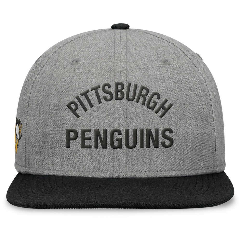 NHL Pittsburgh Penguins Fanatics Elements Flat Brim Leather Strapback Hat - Heather Gray