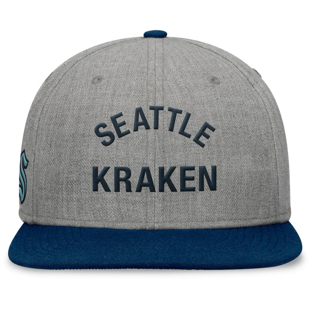 NHL Seattle Kraken Fanatics Elements Flat Brim Leather Strapback Hat - Heather Gray