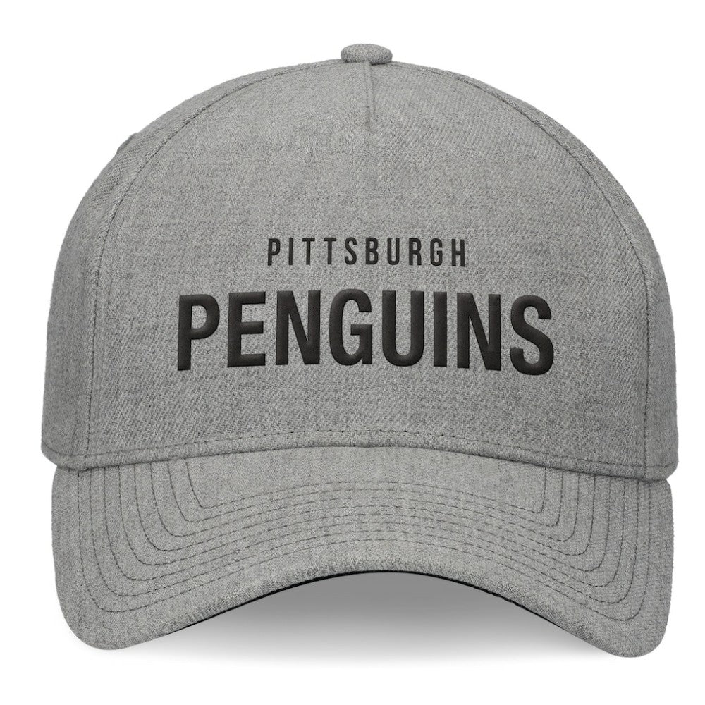 NHL Pittsburgh Penguins Fanatics Elements A-Frame Leather Strapback Hat - Heather Gray