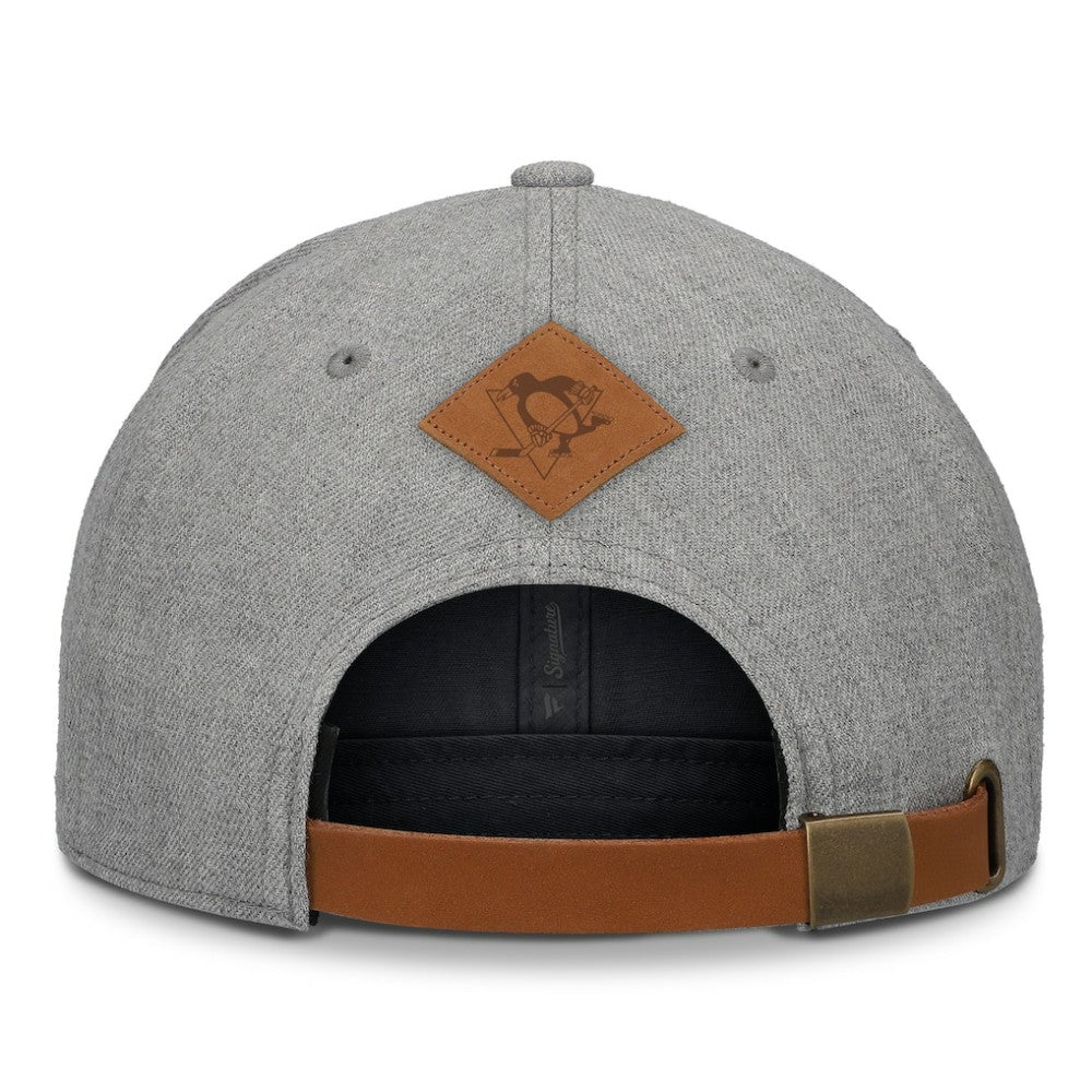 NHL Pittsburgh Penguins Fanatics Elements A-Frame Leather Strapback Hat - Heather Gray