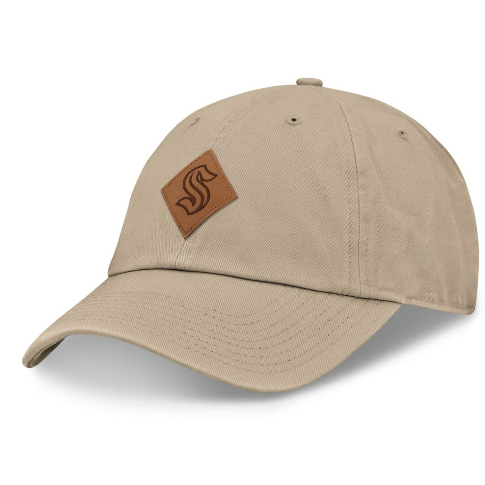 NHL Seattle Kraken Fanatics Elements Unstructured Patch Leather Strapback Hat - Khaki
