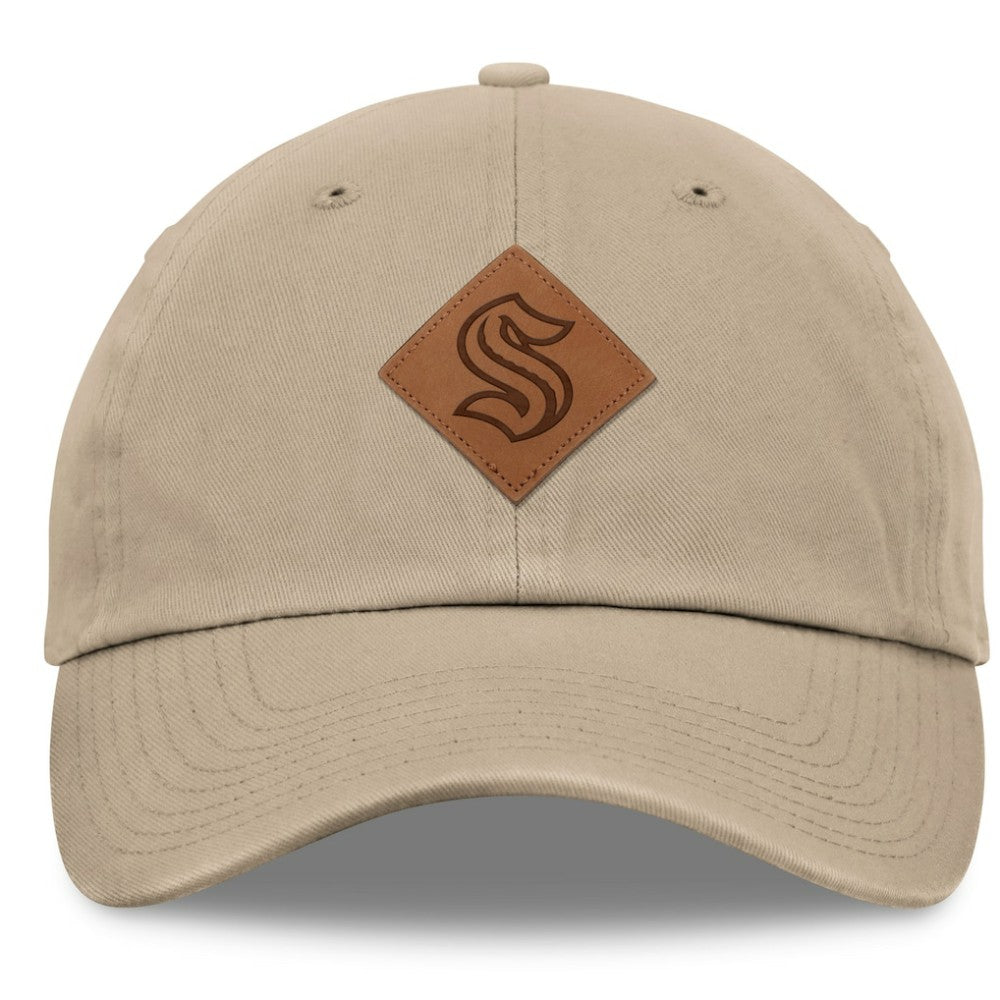 NHL Seattle Kraken Fanatics Elements Unstructured Patch Leather Strapback Hat - Khaki