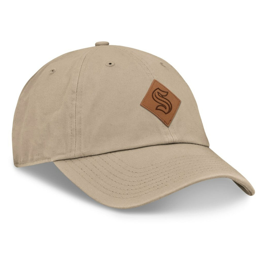 NHL Seattle Kraken Fanatics Elements Unstructured Patch Leather Strapback Hat - Khaki