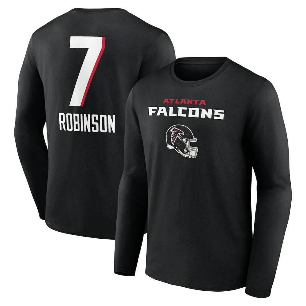 Bijan Robinson Atlanta Falcons Team Wordmark Name & Number Long Sleeve T-Shirt Black