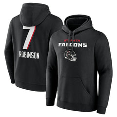 Bijan Robinson Atlanta Falcons Team Wordmark Name & Number Pullover Hoodie Black